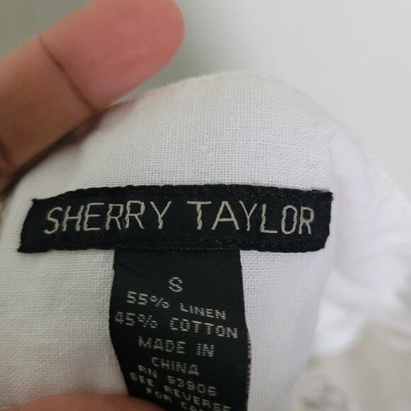 Sherry Taylor Womens A-Line Skirt S White Linen Embroidered Tie Waist Side Zip - Picture 4 of 8